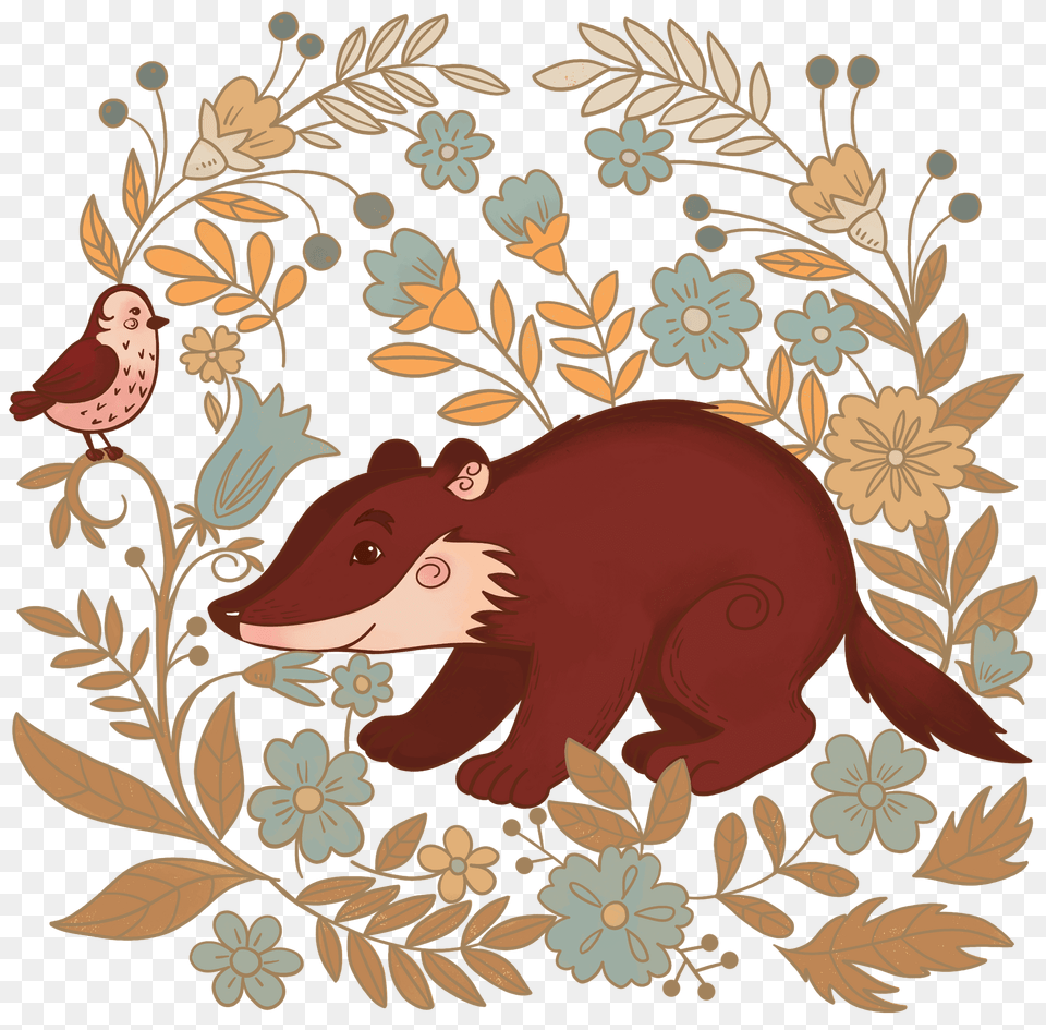 Badger In The Forest Clipart, Pattern, Animal, Bird, Art Png