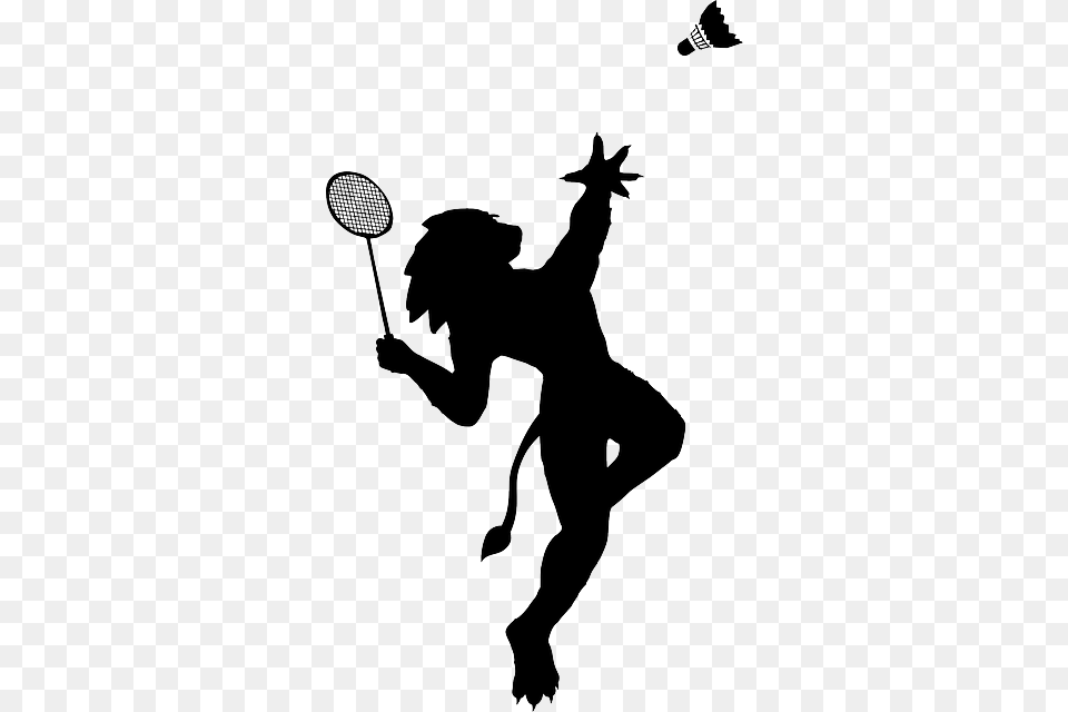 Badminton Club Lion Sport Logo Silhouette Badminton Logo Black And White, Stencil, Person, Mammal, Dog Png Image