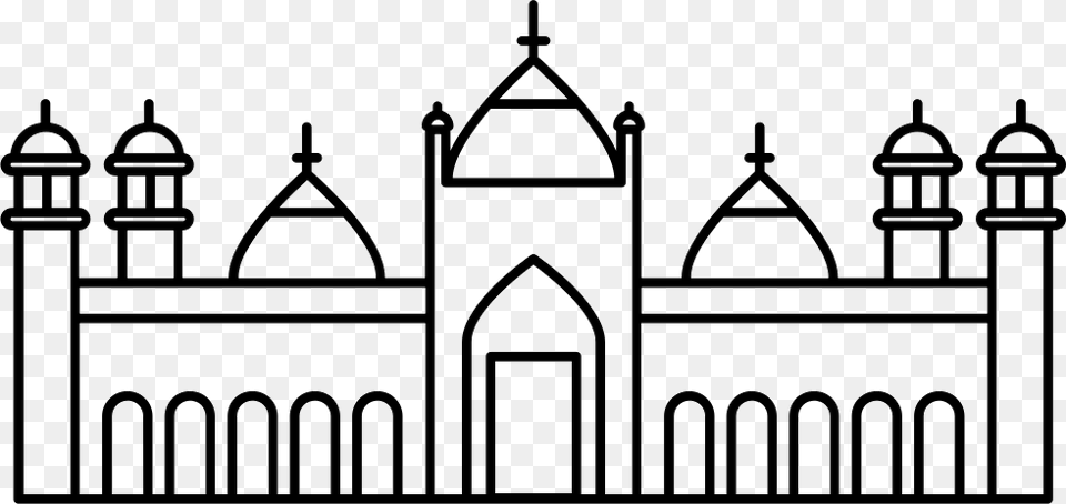 Badshahi Mosque Sketch Of Badshahi Mosque, Architecture, Building, Dome, Fence Png Image