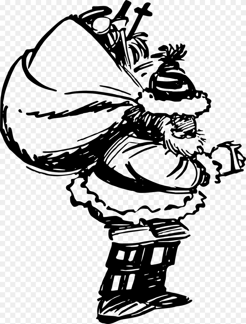 Bag Christmas Comic Characters Photo Santa Sketch, Gray Free Png Download