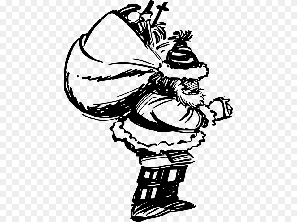 Bag Christmas Comic Characters Presents Santa Santa Sketch, Gray Png