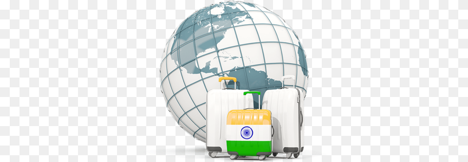Bags On Top Of Globe Globe, Baggage, Clothing, Hardhat, Helmet Png Image
