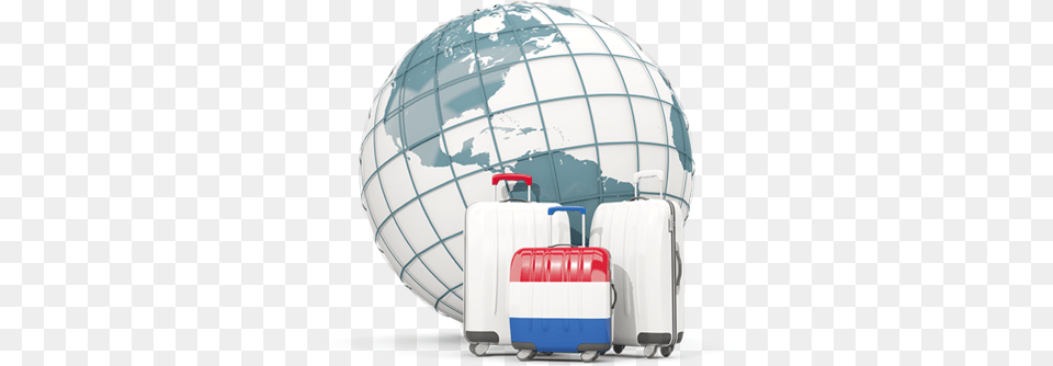 Bags On Top Of Globe Globe With India On Front, Baggage, Suitcase, Clothing, Hardhat Png Image