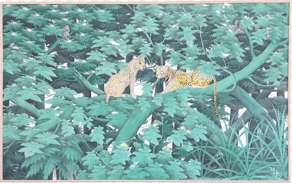 Balinese Painting Of Leopards In A Green Still Life Free Png Download