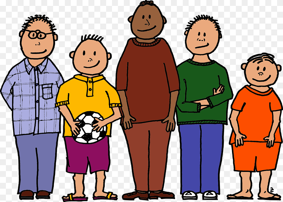 Ball Colour Five Young Boys Four Different Sizes Group Of Boys Cartoon, Adult, Publication, Person, Man Free Png Download