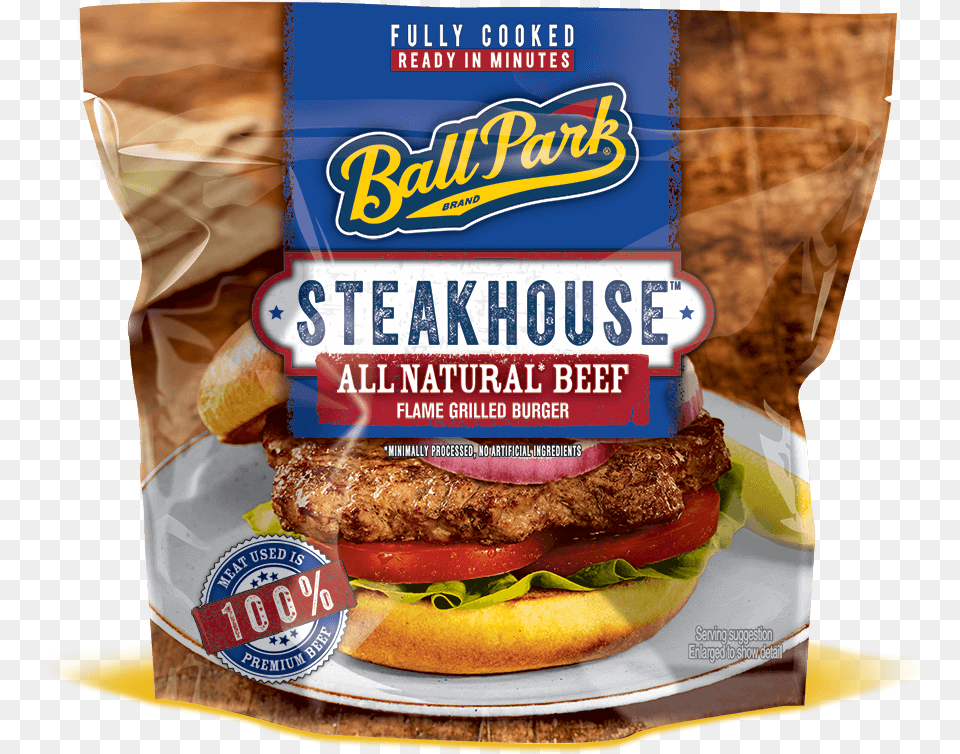 Ball Park Fully Cooked Frozen Steakhouse Burger Patties Ball Park Meatballs Flame Grilled Beef Amp Bacon, Food, Advertisement Free Png