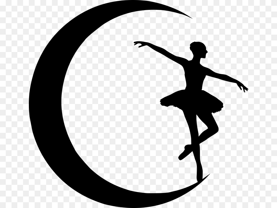 Ballerina Moon Silhouette Tiara Posing Dark, Gray Png