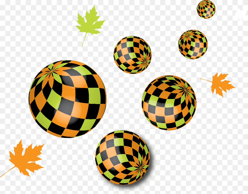 Balls Flying In Perspective With Mapple Leaves Circle, Plant, Sphere, Leaf, Soccer Ball Png Image