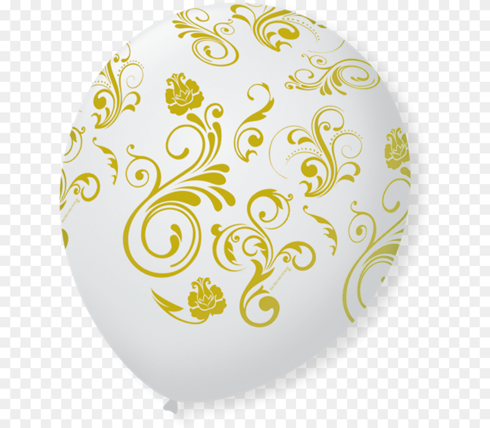 Balo N9 Arabesco Branco Polardourado Balloon, Art, Floral Design, Graphics, Pattern Png Image