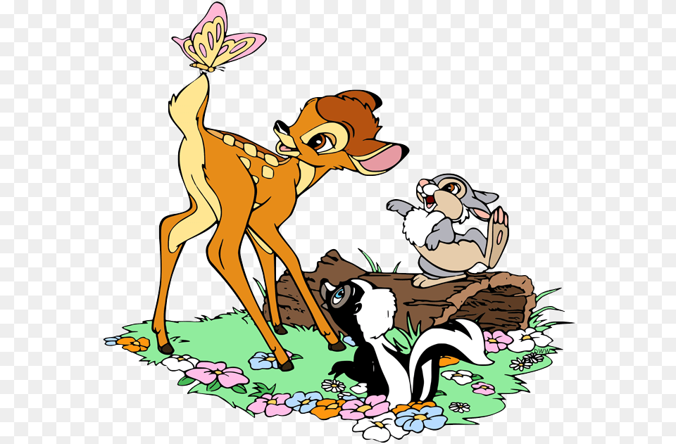 Bambi And Butterfly, Cartoon, Animal, Deer, Mammal Free Png Download