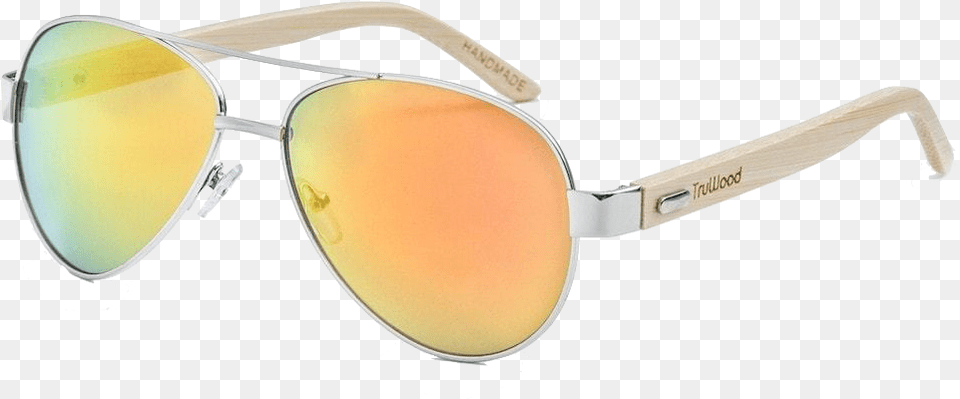 Bamboo Aviator Sunglasses Sunglasses Gold Frame Orange Lenses, Accessories, Glasses Free Png Download