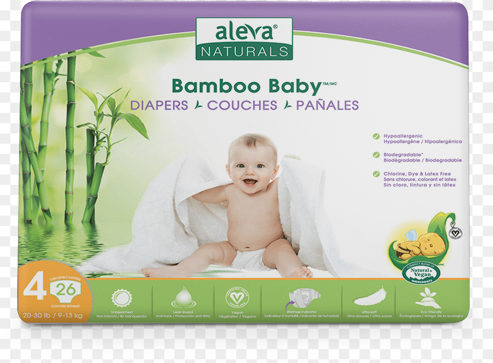 Bamboo Baby Diapers Size 4 Front Aleva Naturals Bamboo Baby Wipes, Person, Plant, Herbs, Herbal Png