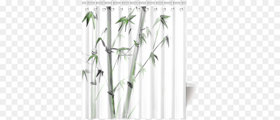 Bamboo Painting Watercolor Pattern Design Shower Curtain Window Covering, Plant Png Image