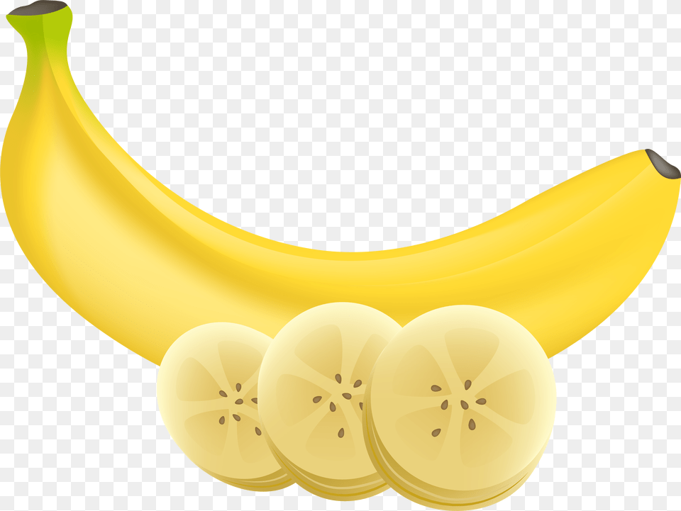 Banana And Slices Transparent Clip Art Image Transparent Banana Slice, Food, Fruit, Plant, Produce Free Png Download