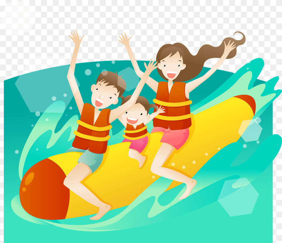 Banana Boat Cartoon Illustration, Watercraft, Vest, Vehicle, Transportation Png Image