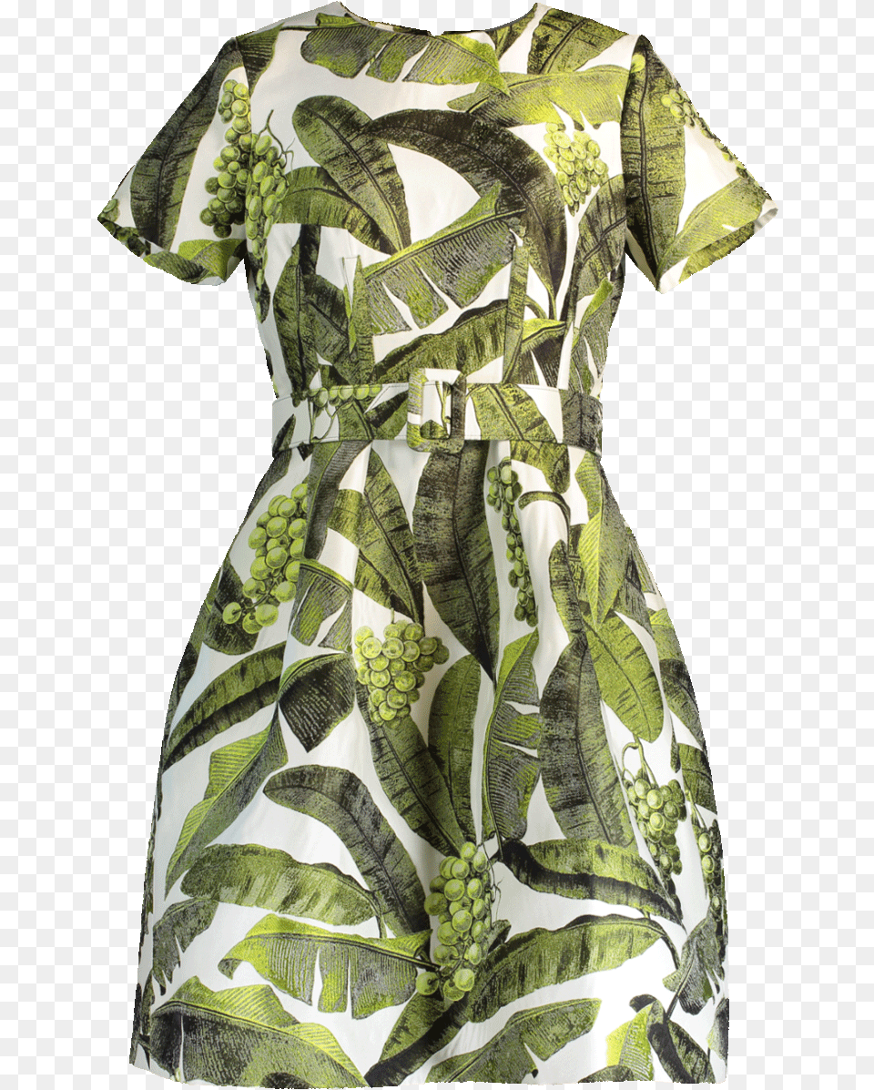 Banana Leaf Jacquard Dress Day Dress, Plant, Clothing, Formal Wear, Floral Design Free Png Download