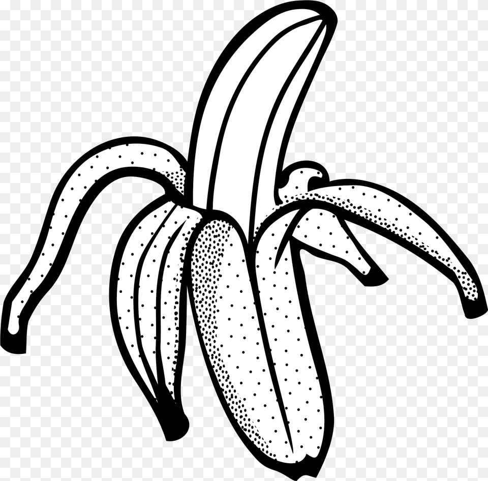 Banana Line Art Banana Clip Art Black And White, Food, Fruit, Plant, Produce Free Transparent Png