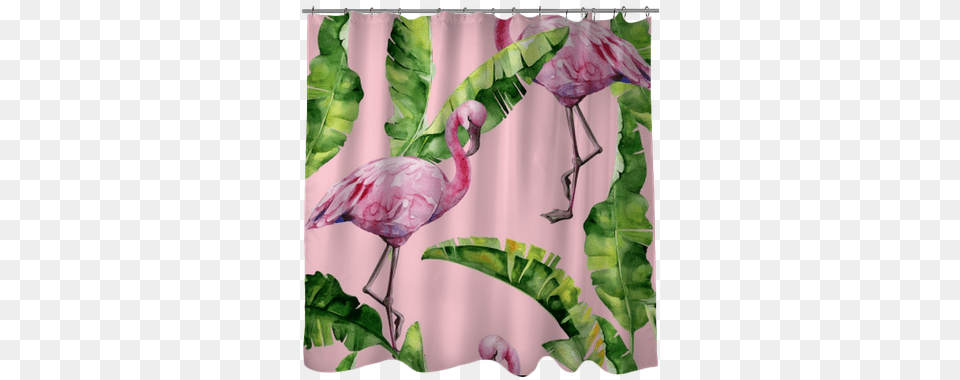 Banana Palm Leaves Seamless Watercolor Illustration Dense Jungle Round Mouse Pad Customized Non Slip Rubber, Animal, Bird, Flamingo, Plant Free Png Download