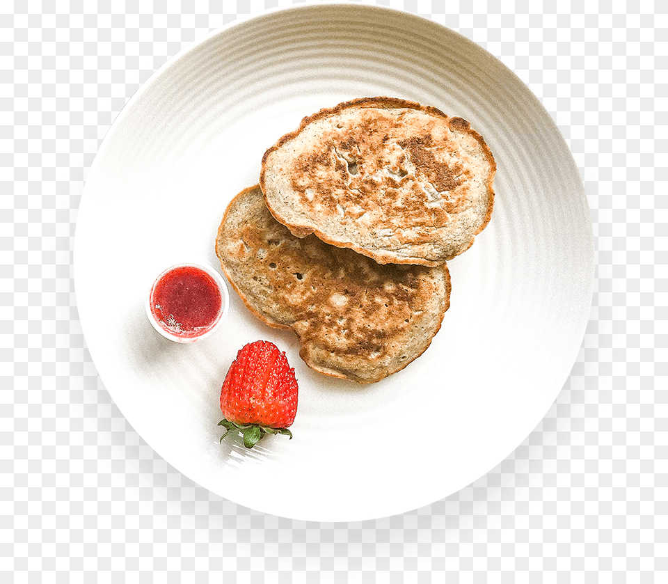 Banana Pancakes With Strawberry Jam Banana Pancakes, Bread, Food, Ketchup, Plate Png Image