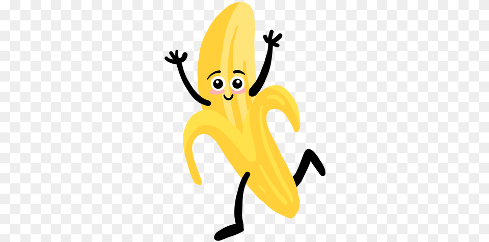 Banana Peel Flat Banana Animated, Food, Fruit, Plant, Produce Png Image