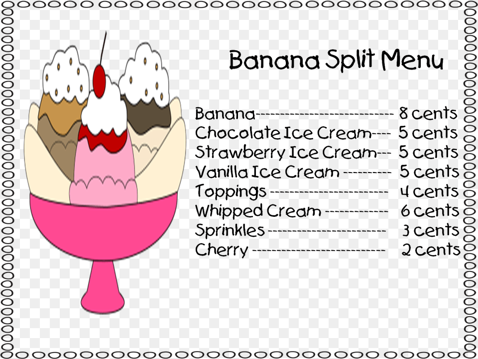Banana Split Menu Name, Cream, Dessert, Food, Ice Cream Free Png