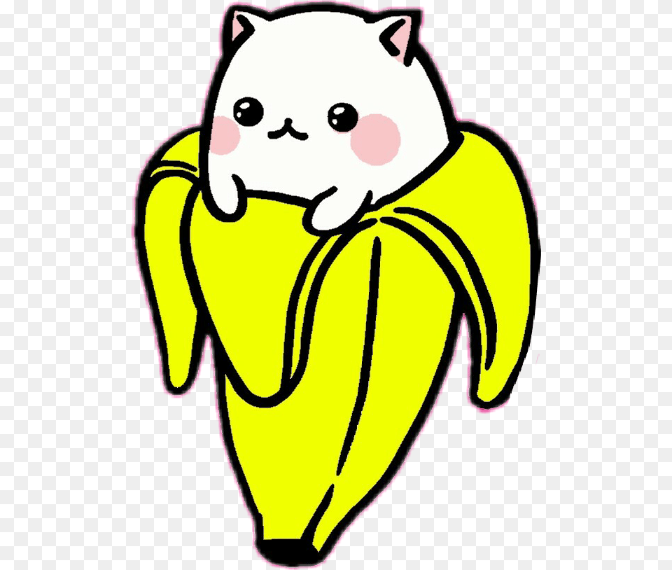 Bananacat Cat Bananacute Kawaii Kawaii Cat In Banana, Food, Fruit, Plant, Produce Free Png Download