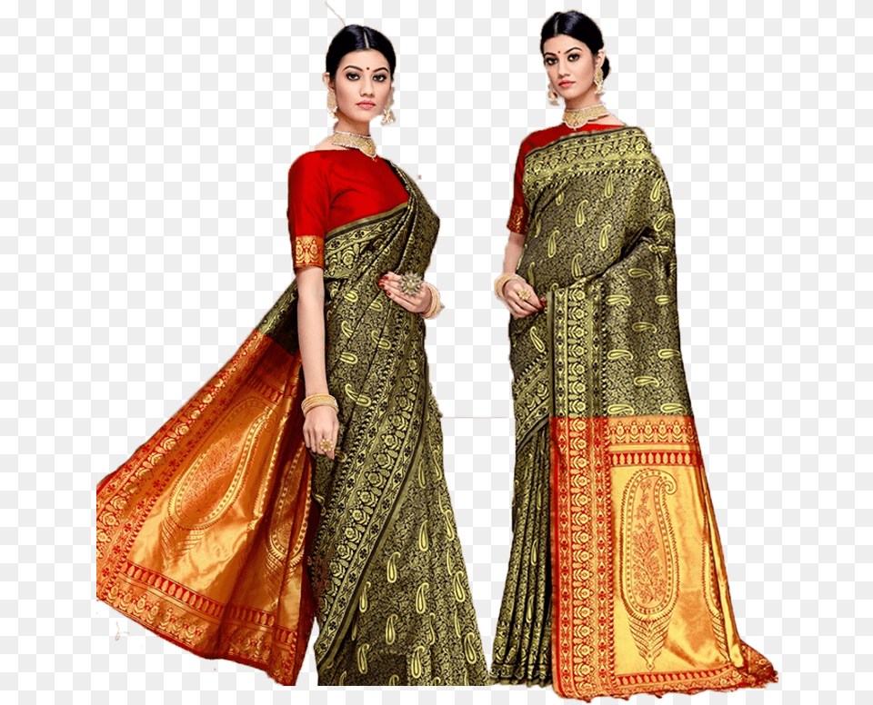 Banaras Silk Saree Silk, Clothing, Sari, Adult, Wedding Free Transparent Png