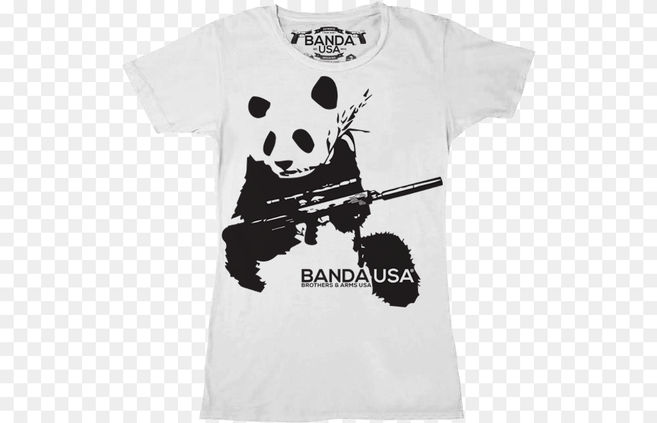 Banda Panda Panda With Machine Gun, Clothing, T-shirt, Firearm, Weapon Png Image