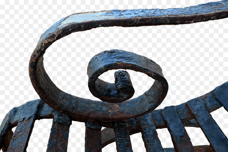 Bank Old Bench Old Bench Weathered Metal Rusted Bank, Handrail, Coil, Spiral, Machine Png Image