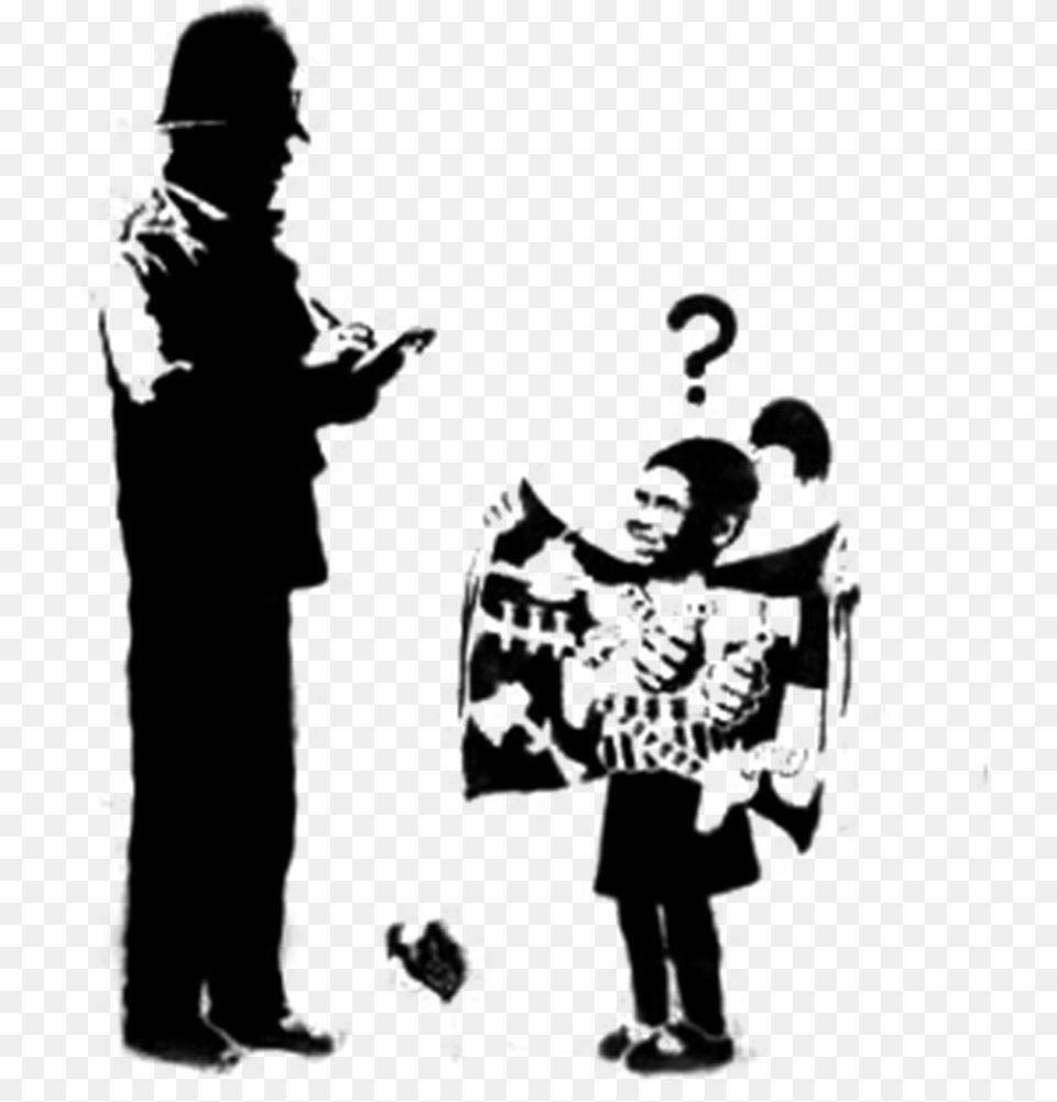 Banksy Girl And Policeman Street Art Uk Police, Gray Free Png