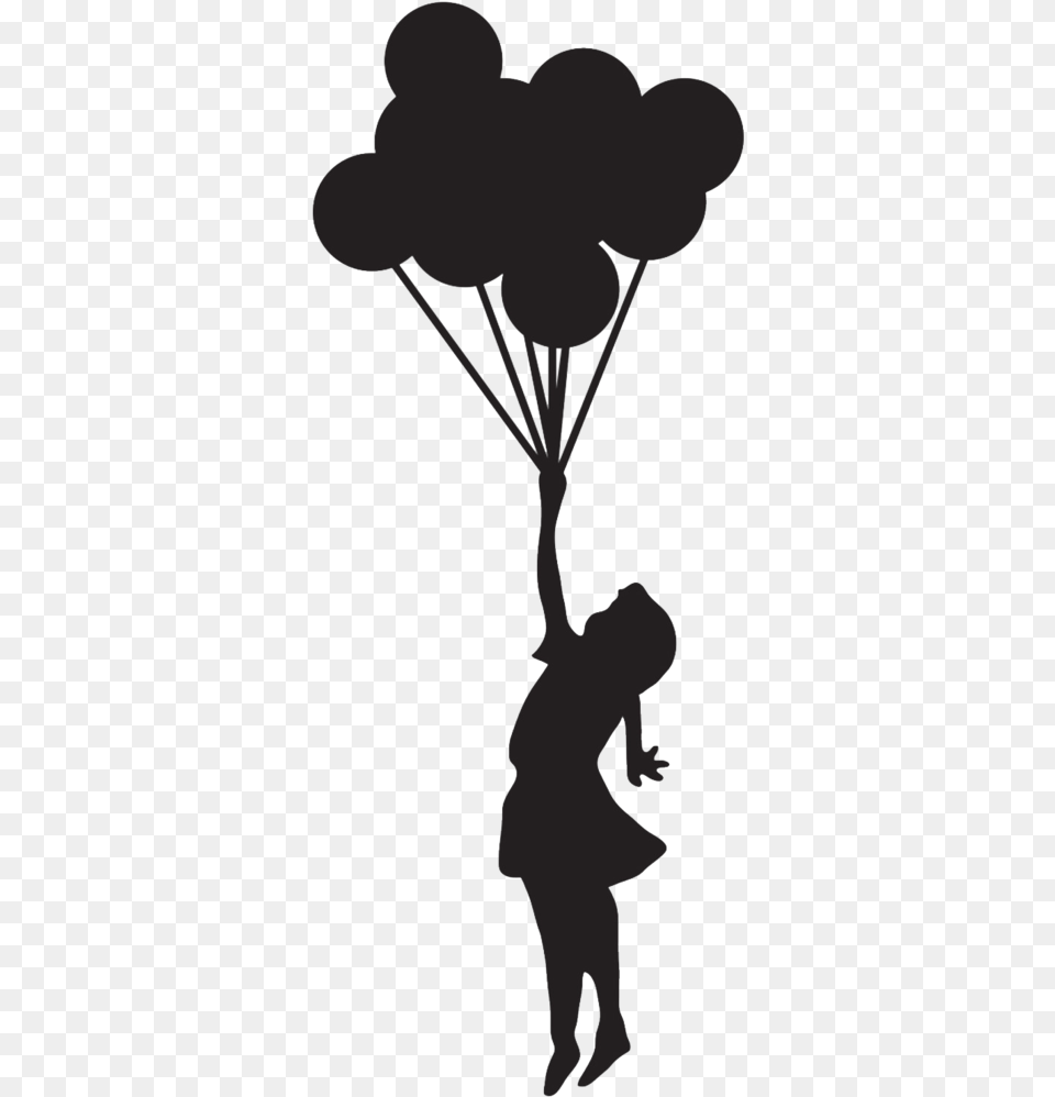 Banksy Girl Holding Balloons, Silhouette, Balloon, Parachute, Person Free Transparent Png