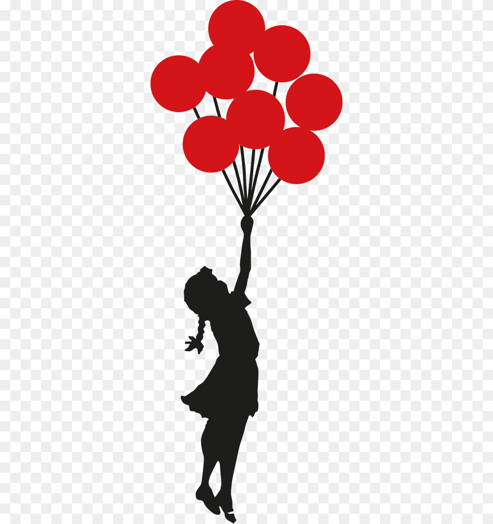 Banksy Girl With Balloons Wall Sticker Balloons Black And White, Flower, Petal, Plant Free Png Download