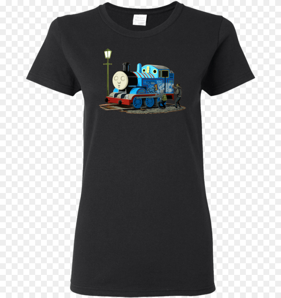 Banksy Thomas The Tank Engine Ladies T Shirt T Shirts T Shirt, Clothing, T-shirt, Person, Machine Png Image