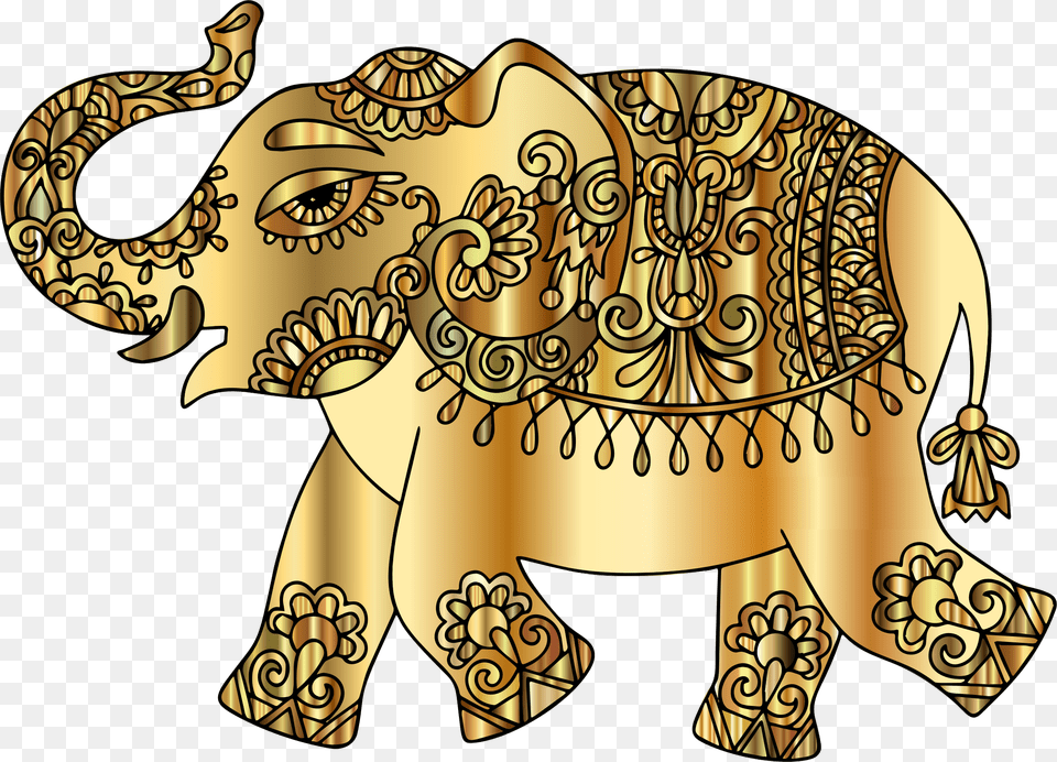 Banner Black And White Download Gold Playful Big Indian Elephant Clipart, Art Png Image