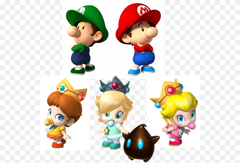 Banner Black And White Download Mario Daisy And Rosalina Baby Mario Kart Characters, Doll, Toy, Face, Head Free Transparent Png