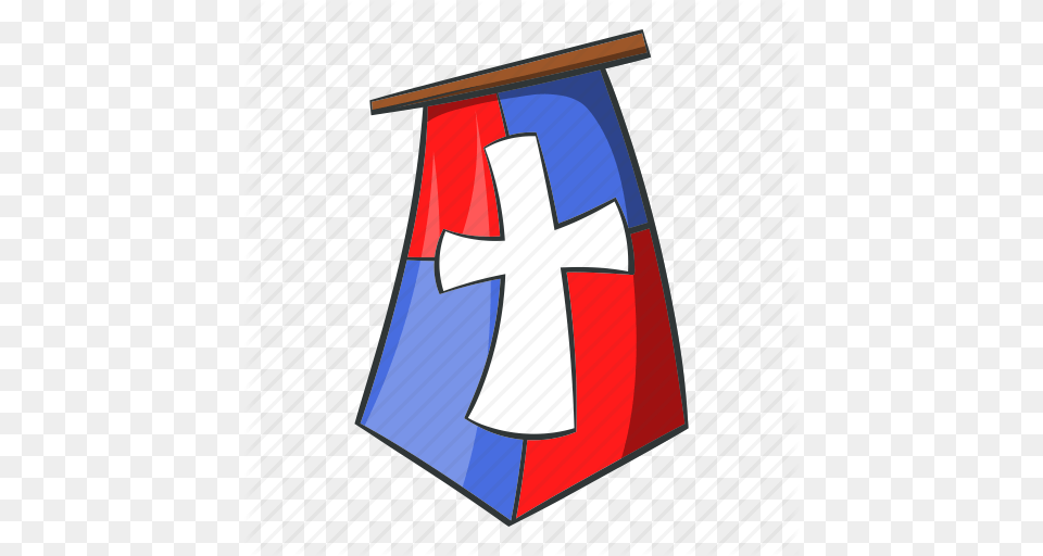Banner Cartoon Emblem Flag Knight Medieval Pennant Icon, Cross, Symbol, People, Person Png Image