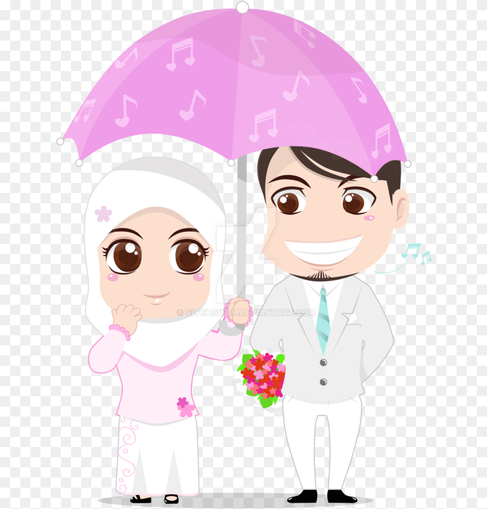 Banner Freeuse Download Hijab Vector Couple Cartoon, Clothing, Coat, Baby, Person Free Png