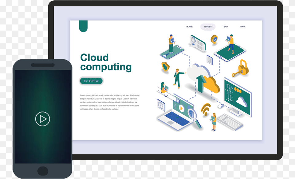Banner Image Isometric Cloud Computing Illustration, Electronics, Mobile Phone, Phone, Person Png