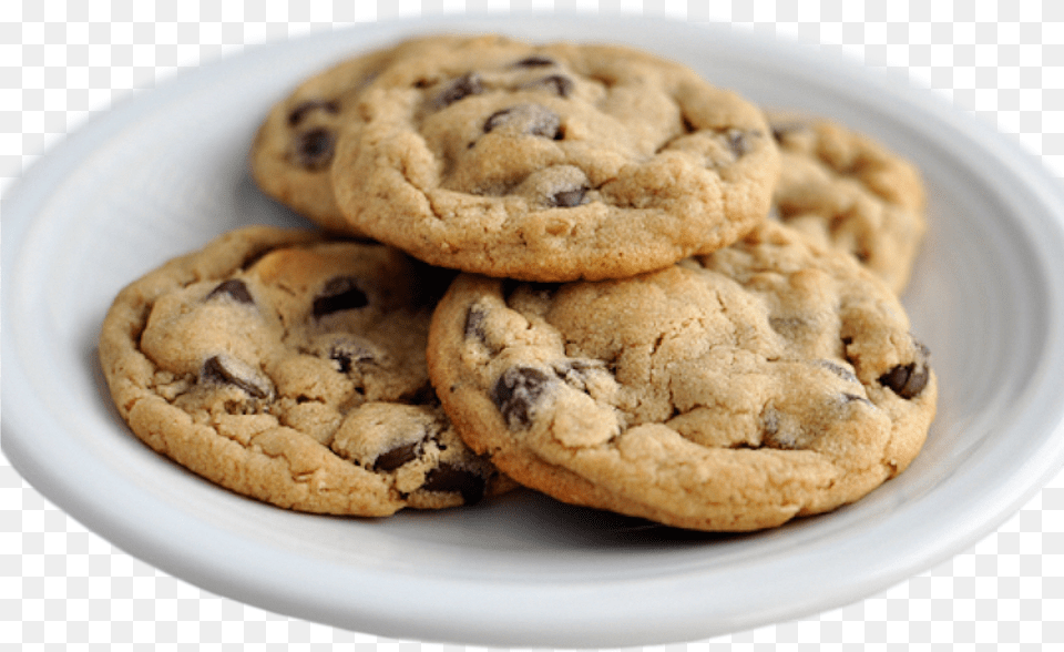 Banner Library Cookies Transparent Chocolate Chocolate Chip Cookies On A Plate, Cookie, Food, Sweets, Dining Table Png Image