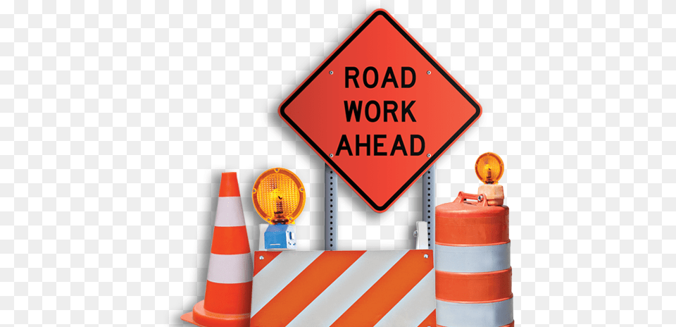 Banner Road Work Ahead Sign, Fence, Symbol, Gas Pump, Machine Png