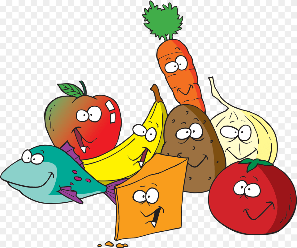 Banner Royalty Library Eat Healthy Food Clipart Fruit And Vegetables Clipart, Banana, Plant, Produce, Face Free Transparent Png