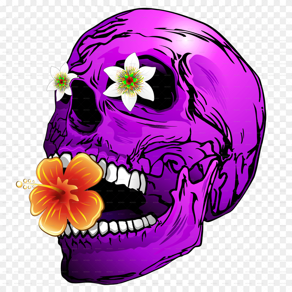 Banner Stock Psychedelic Vector Skull Skull In Flower, Art, Graphics, Purple, Plant Png