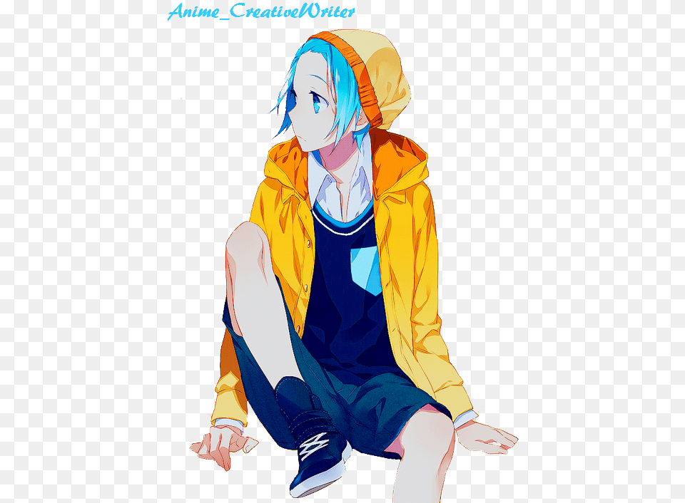 Banner Stock Render By Animecreativewriter Anime Boy Blue Hair Blue Eyes, Clothing, Coat, Adult, Person Free Png Download
