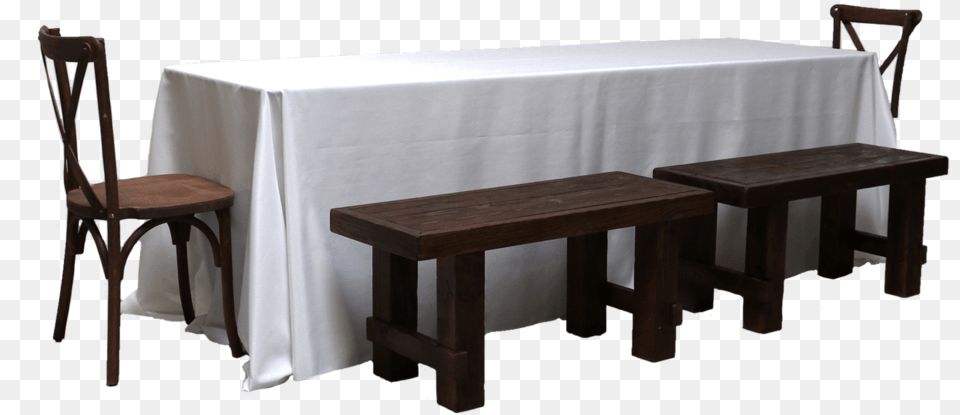 Banquet Table With 4 Mahogany Short Benches Ampamp Bench, Chair, Dining Table, Furniture, Tablecloth Free Transparent Png