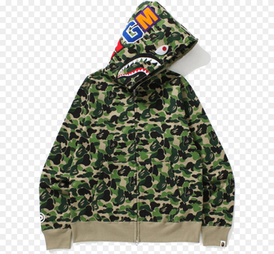 Bape Abc Shark Full Zip Hoodie Green Bape Shark Hoodie Green, Clothing, Coat, Jacket, Military Png