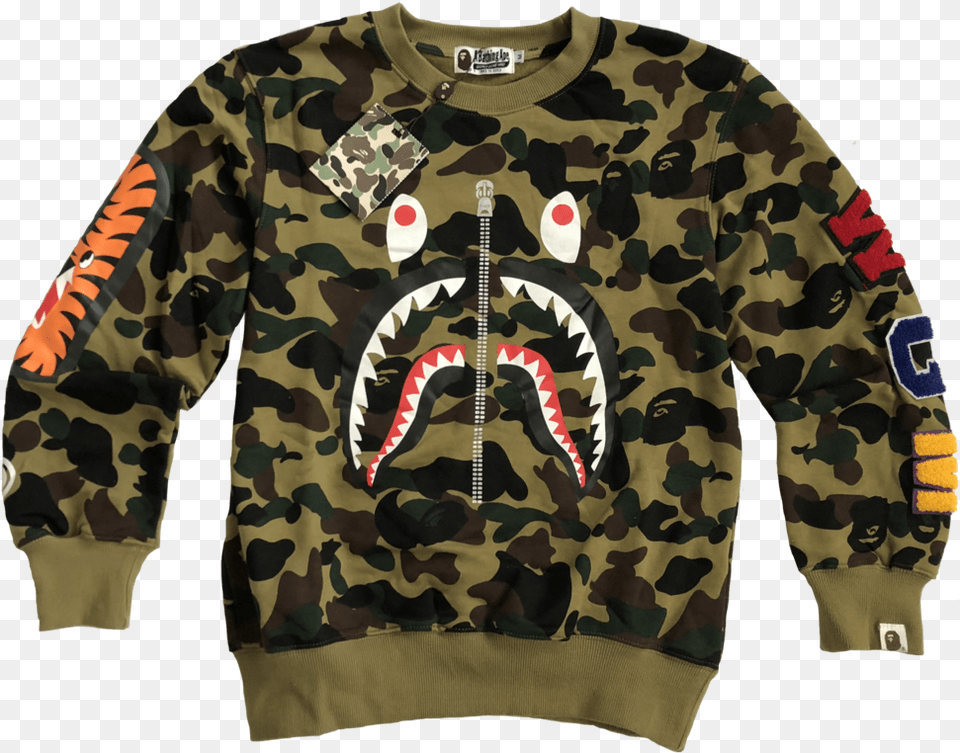 Bape Shark Logo Transparent Bape Shark Logo, Sweatshirt, Sweater, Knitwear, Clothing Free Png