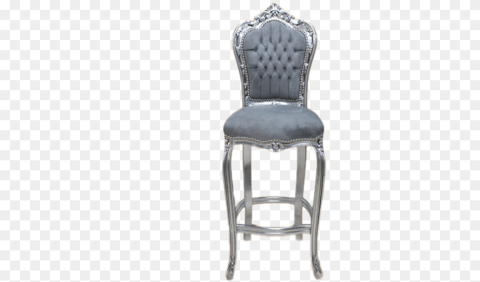 Bar Chair Silver Frame Grey Velvet Chair, Furniture Free Transparent Png