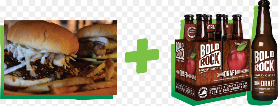 Barbecue Burger Paired With Virginia Draft Bold Rock Bold Rock Hard Cider Peach 6 Pack 12 Oz Bottles, Alcohol, Beer, Beverage, Food Png