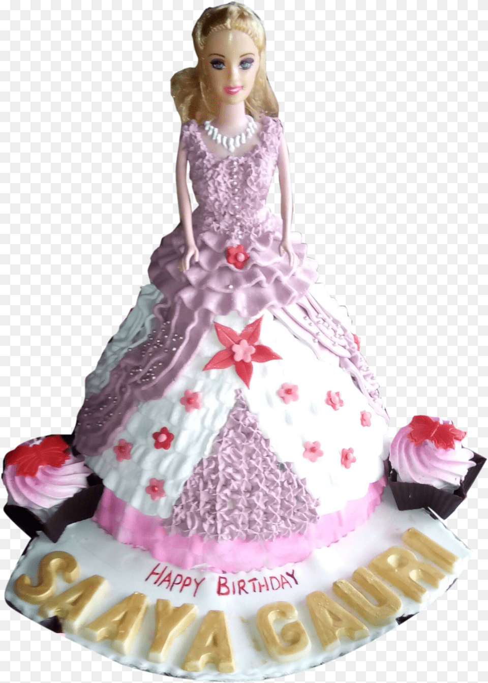 Barbie Doll Cake Pink Amp White Le Torta Cake Shop Aluva Happy Birthday Cake Barbie Doll, Figurine, Birthday Cake, Cream, Dessert Free Png Download
