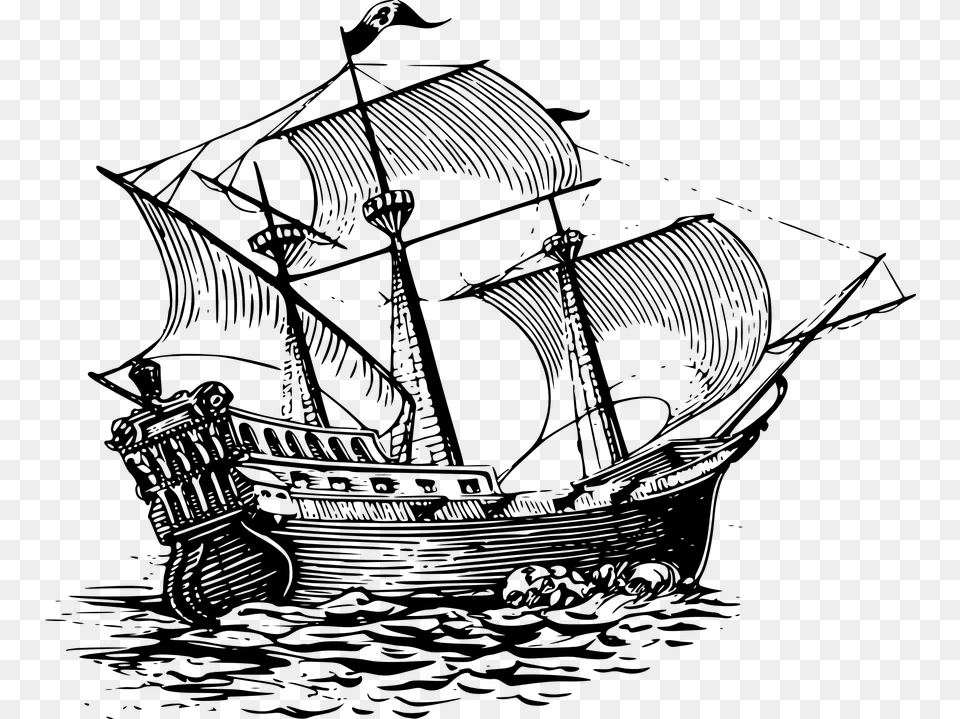 Barco Pirata Paganiimarcos Sailing Ship Line Art, Gray Free Png Download